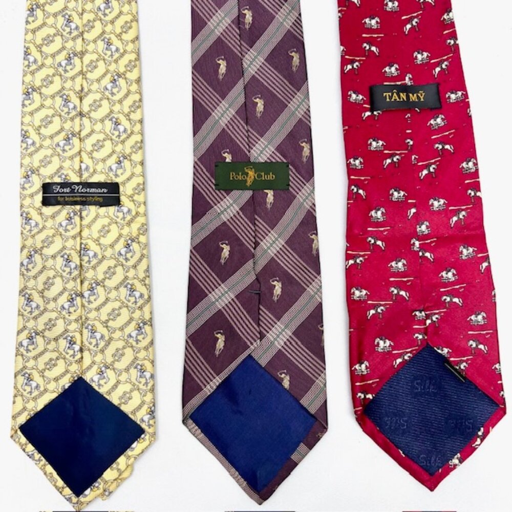 3  Silk Neckties  Polo Club +Other Brown-Red-Yellow  Striped Polo Horses (66 - Picture 6 of 9